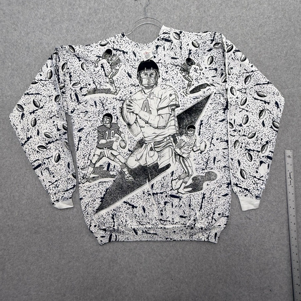 Vintage 90s AOP Sweatshirt Mens Large AOP Brett ‎ Favre All Over Print Football